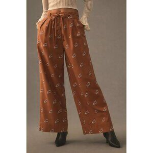Farm Rio Wild Horses Embroidered Pants Wide Leg High Waist Caramel Size XL